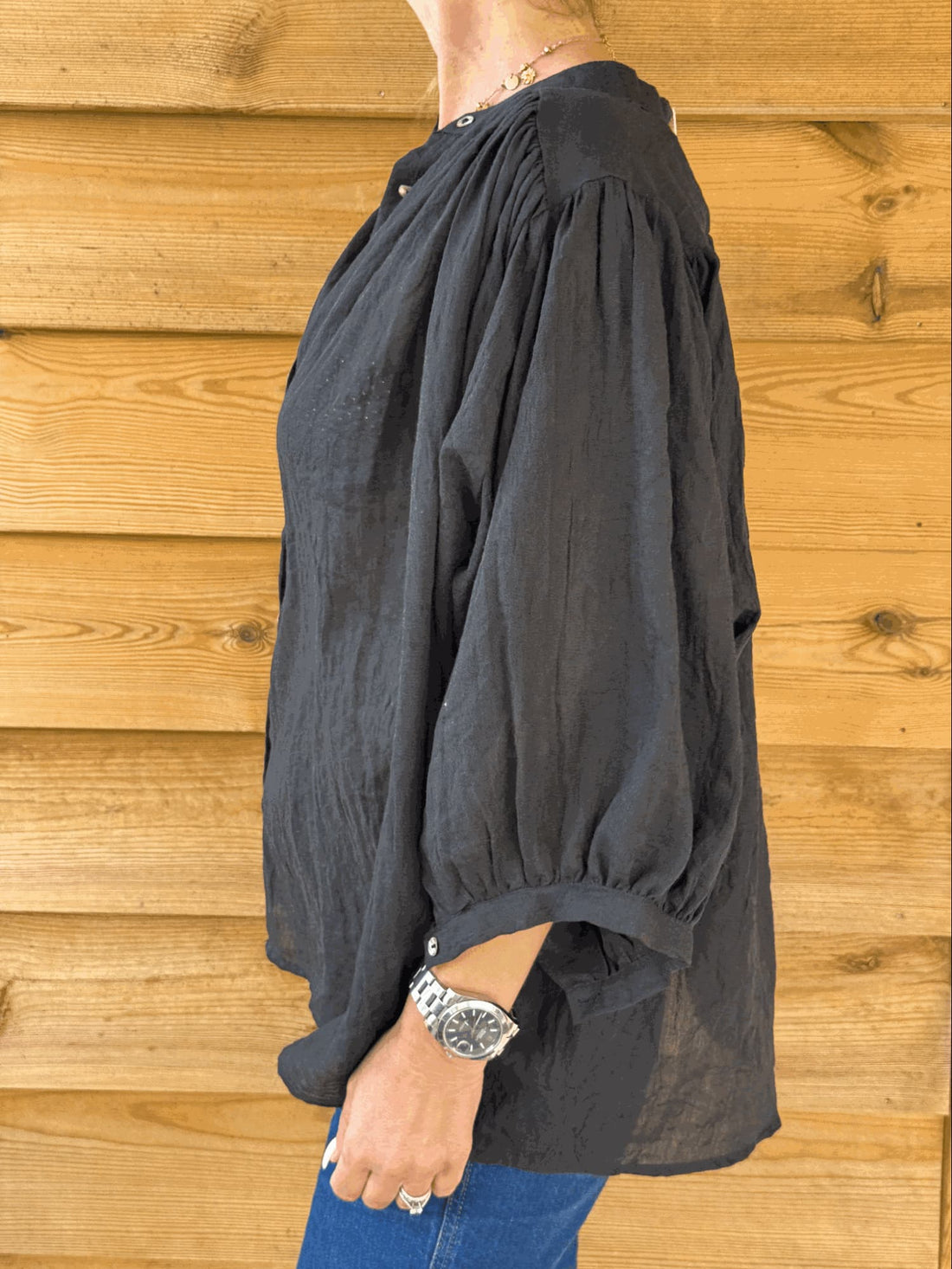Tunique fluide anthracite col boutonné
