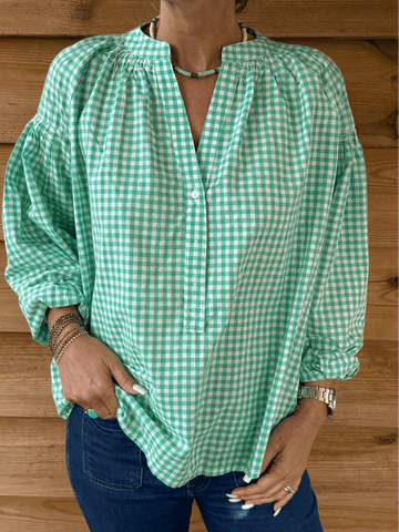 Blouse Faustine verte à carreaux