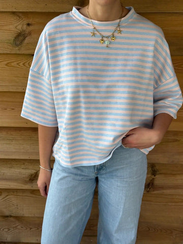 T-shirt rayé pastel rose & bleu