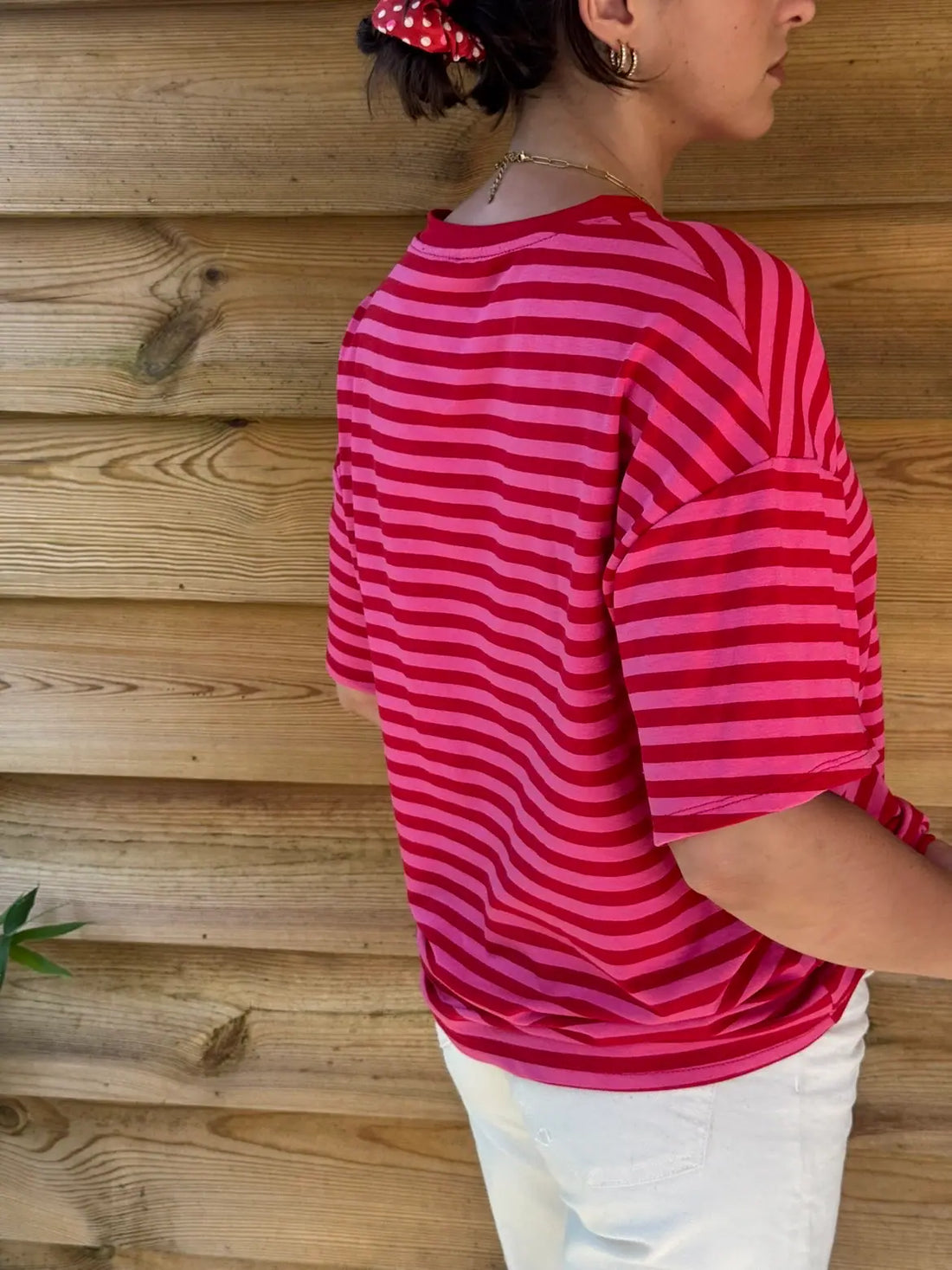 T-shirt rayé marinière rouge rose