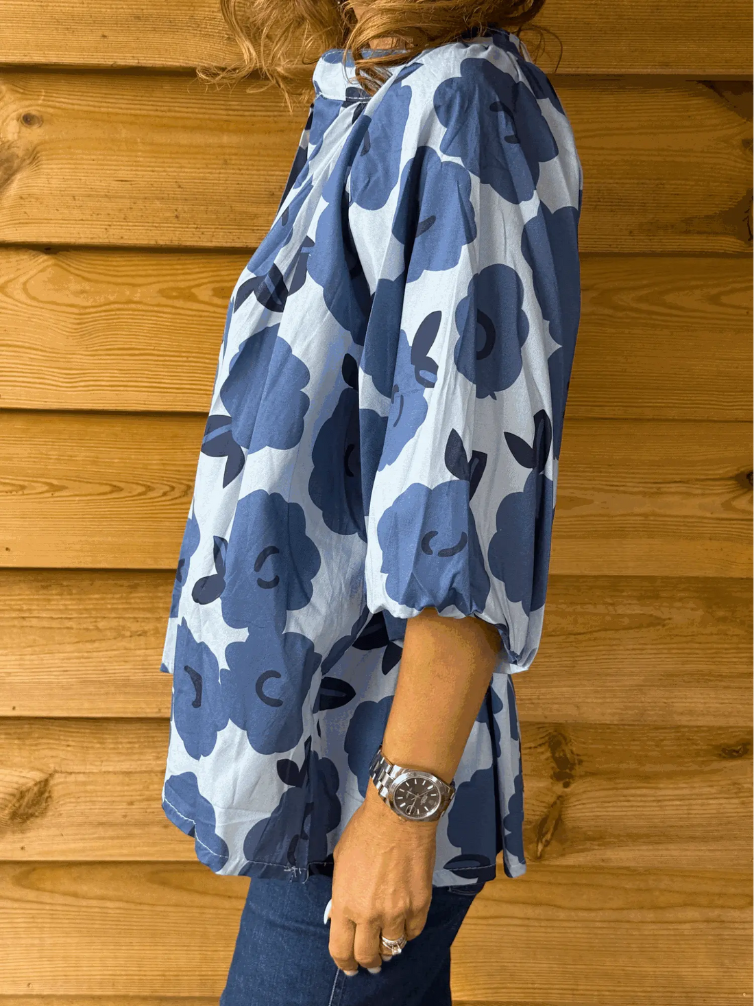 Tunique fluide fleurie blueberry col boutonné