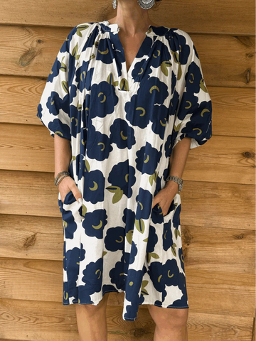 Robe à fleur marine et crème