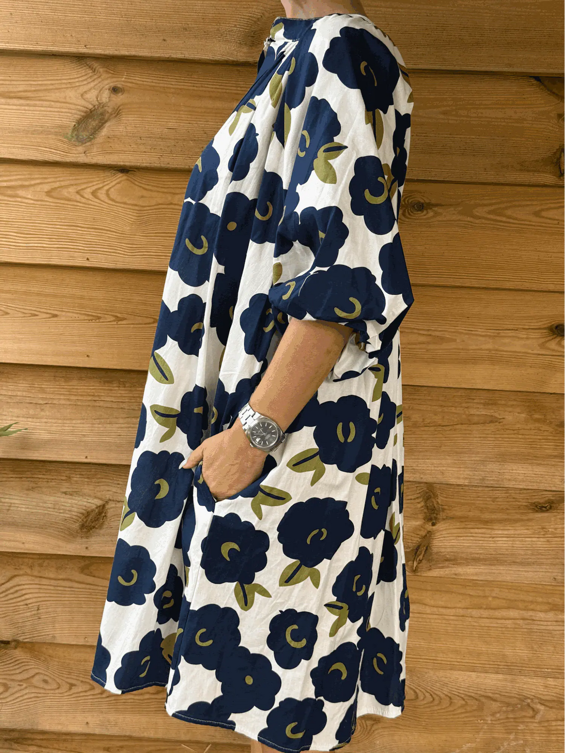 Robe à fleur marine et crème