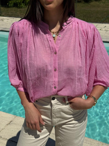 Tunique fluide rose pastel col boutonné