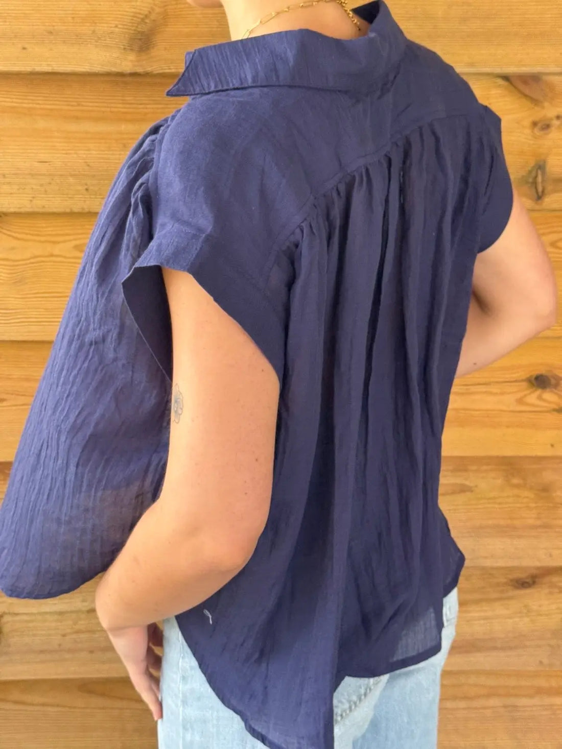 Tunique fluide indigo col boutonné manche courte