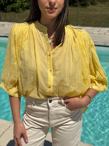 Tunique fluide jaune col boutonné