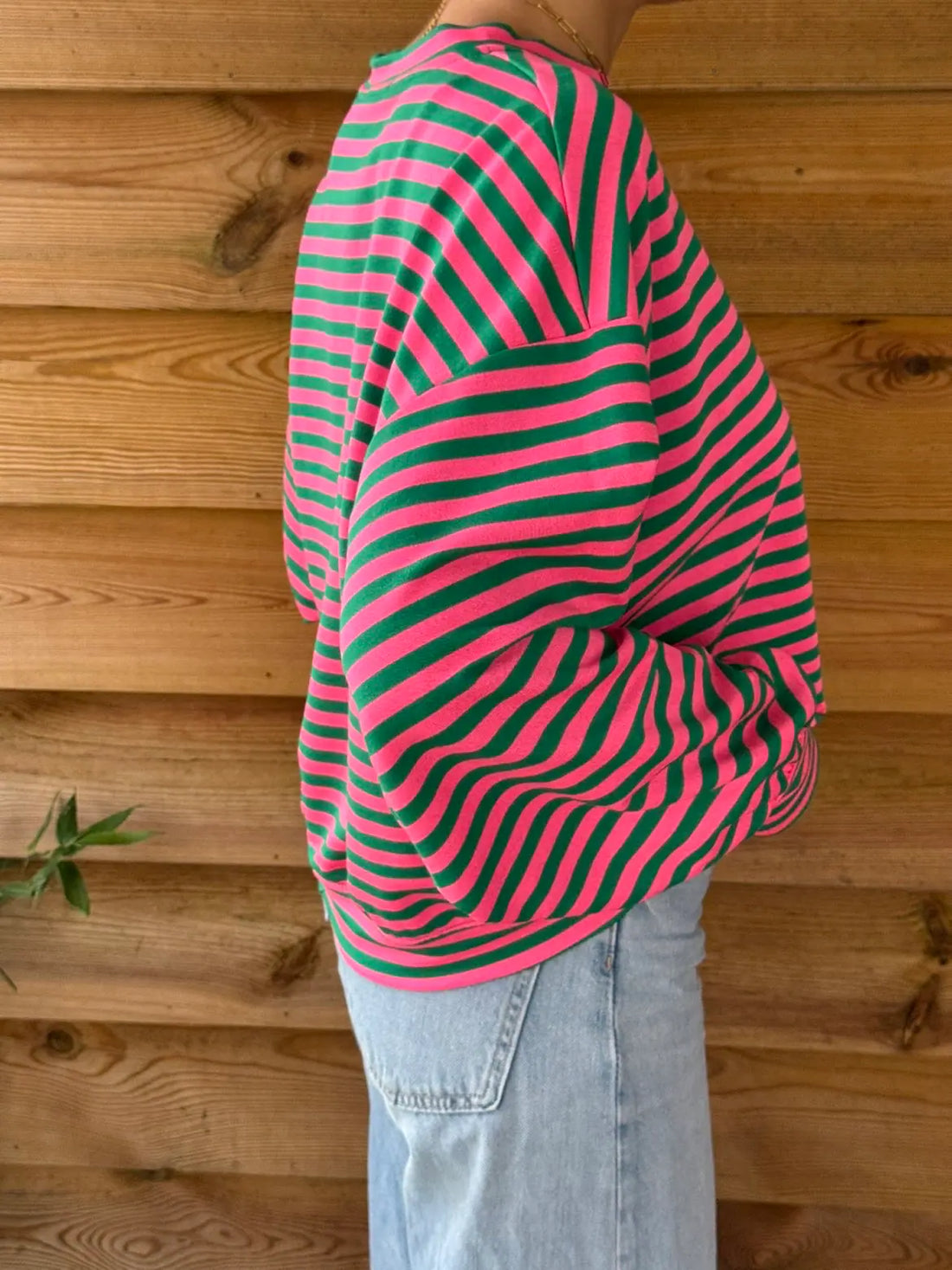 Pull oversize à rayures rose & gris