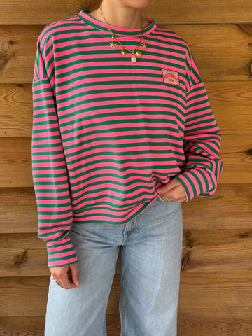 Pull oversize à rayures rose & gris