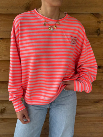 Pull oversize à rayures rose and rose