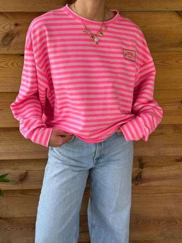Pull oversize à rayures pinky