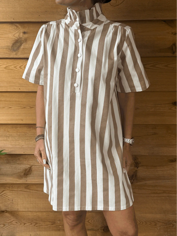 Robe Lily rayée taupe et écru