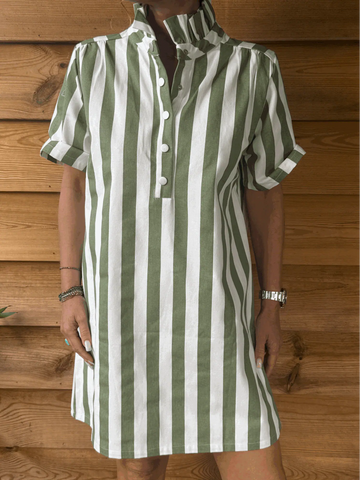 Robe Lily rayée vert et écru
