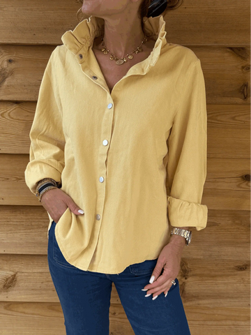 Chemise en jean jaune à col victorien